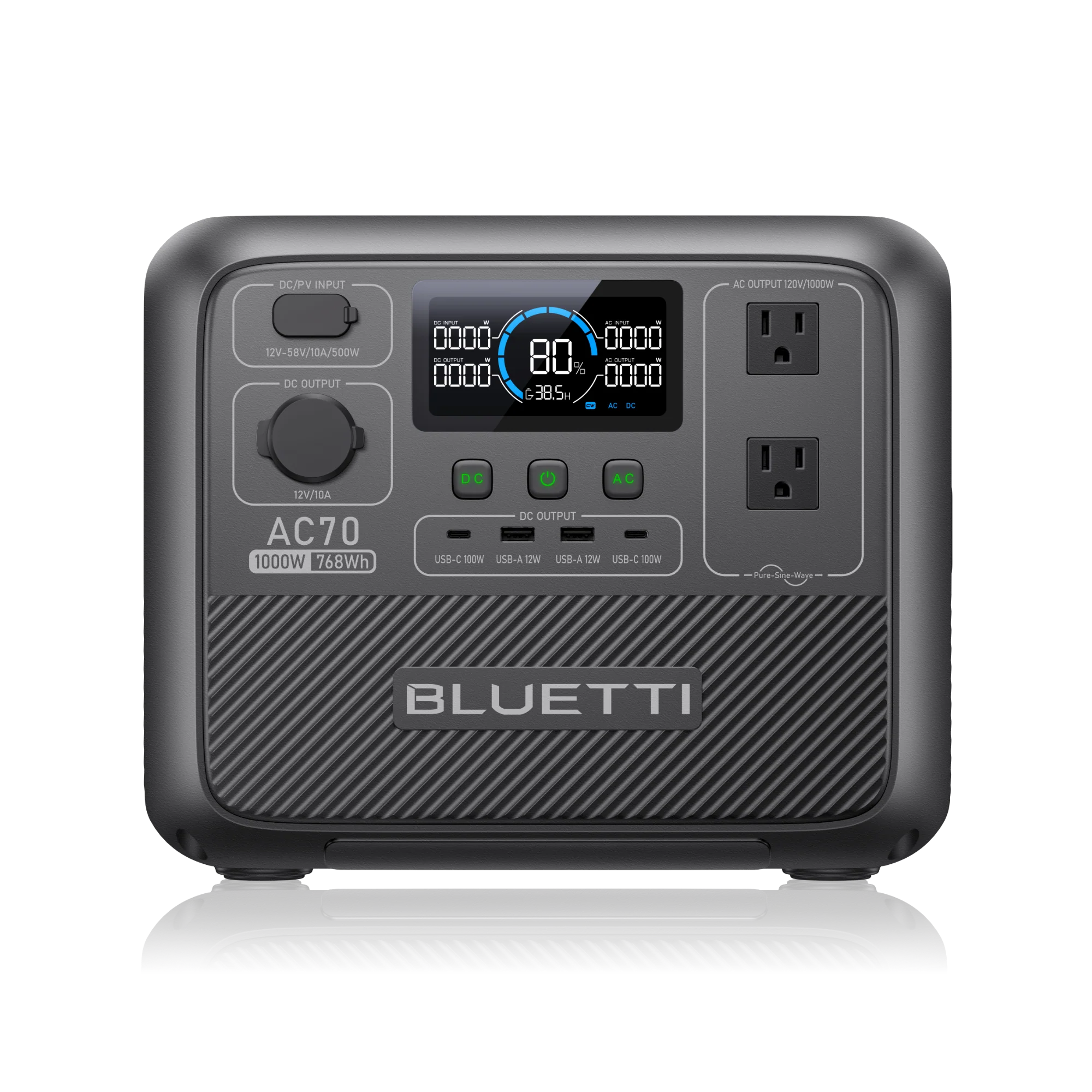BLUETTI AC70 1000W portable power station with 768Wh battery for home backup and outdoor power