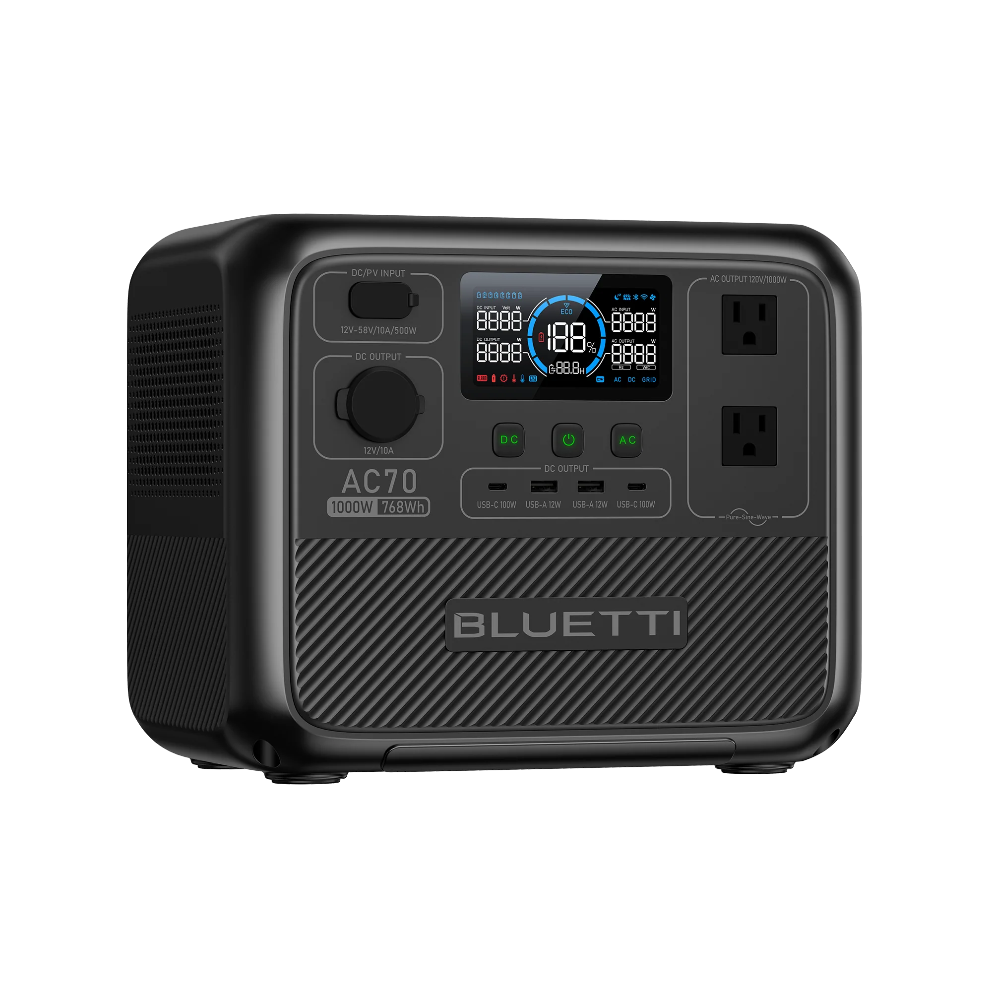 BLUETTI EP500 Pro high-capacity LiFePO₄ portable power station with LCD display and multiple AC, DC, and USB output ports for home backup, RV, outdoor and emergency power