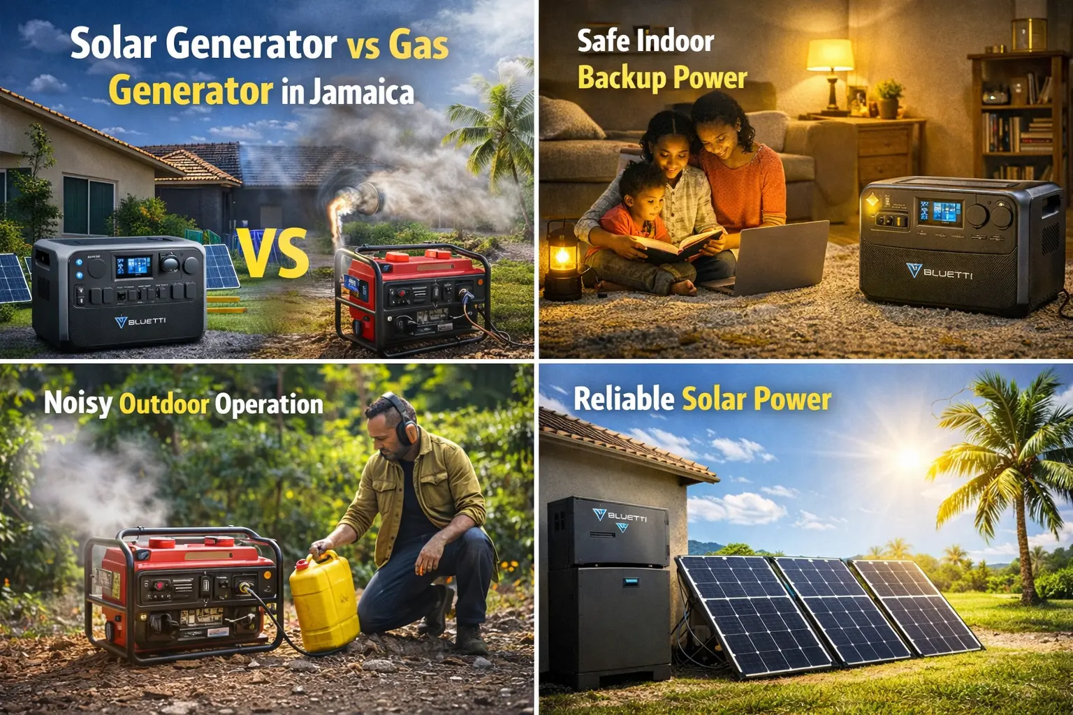 Solar generator vs gas generator comparison for Jamaican homes during power outages